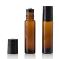 Wholesale 10ml Amber Glass Roller Bottles with Stainless Steel Roll-on Inserts and Black Caps