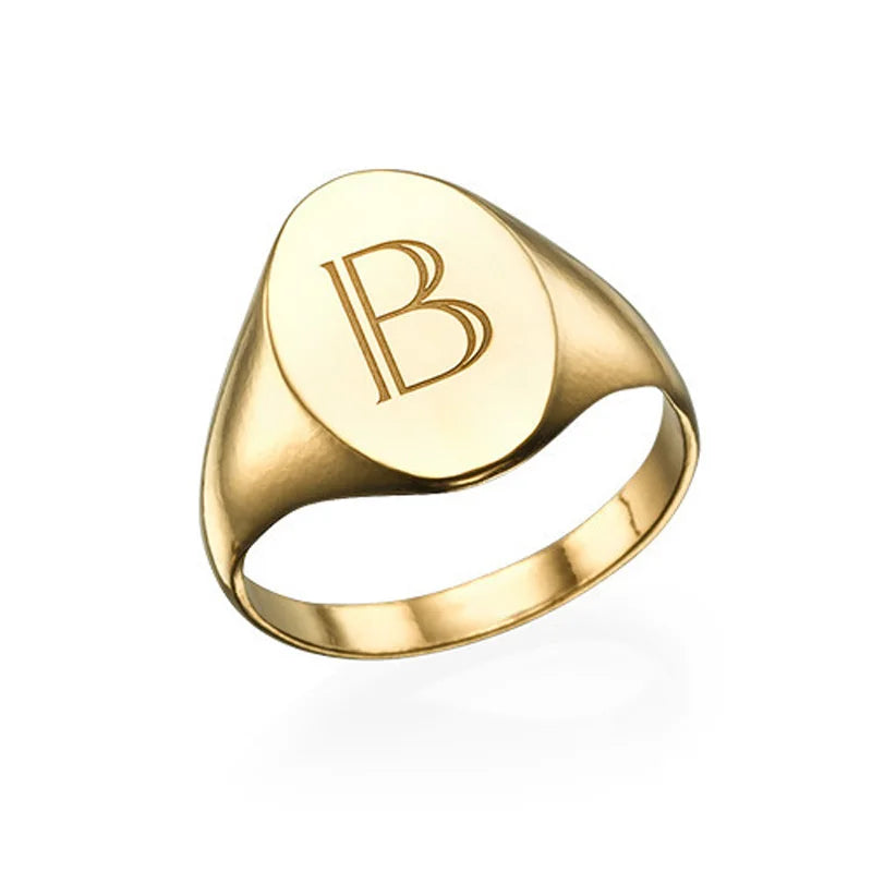 Wholesale Good Quality Jewellery 18K Gold Plated Custom Blank Engraved Initial Signet Ring