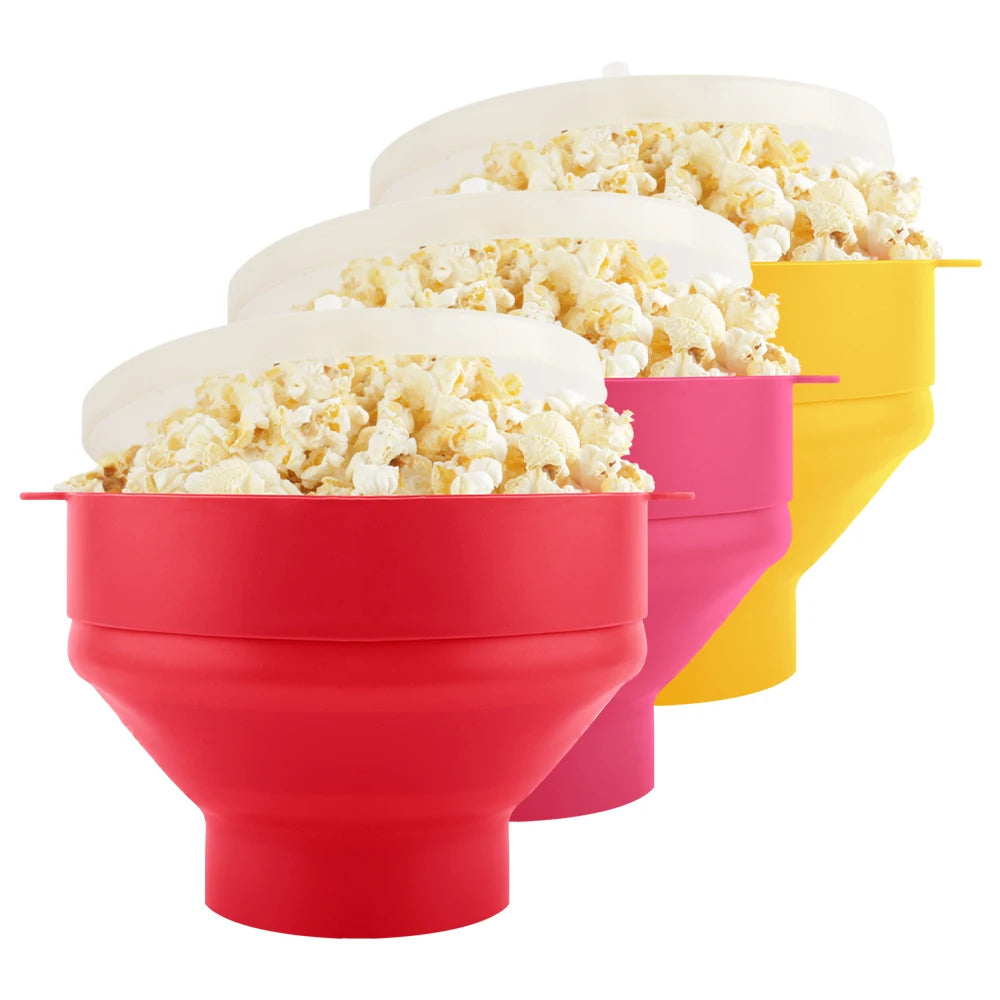 Large Microwave Popcorn Maker - BPA Free Silicone Popcorn Popper Microwave Collapsible Bowl With Lid