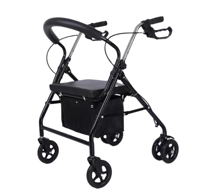 Mobility Aids Lightweight Four Wheel Folding Steel Rollator Walker Manual Walker With Seat For Disabled