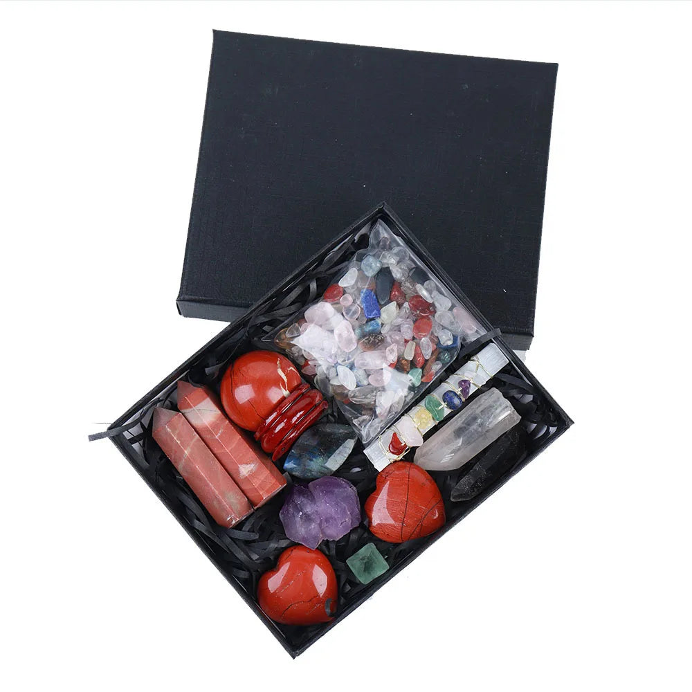 Natural Crystal Wand with Crystal Ball Chips Stone Healing Energy Heart Stone Gift Set