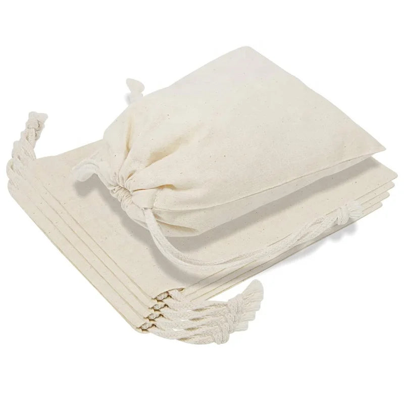9*12cm Natural Reusable Canvas Organizer Drawstring Bags for Jewelry & Cosmetic Shopping Gift Wrapping