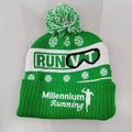 Custom Logo Hat Jacquard Winter Beanie Logo Winter Women Beanie Stripe Warm Hat Pom Pom Beanie
