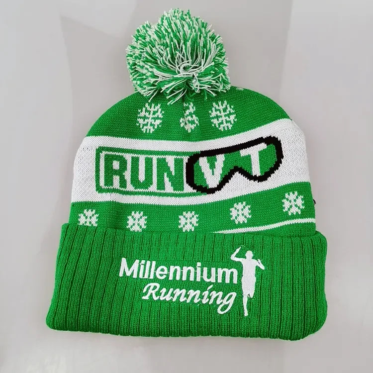 Custom Logo Hat Jacquard Winter Beanie Logo Winter Women Beanie Stripe Warm Hat Pom Pom Beanie