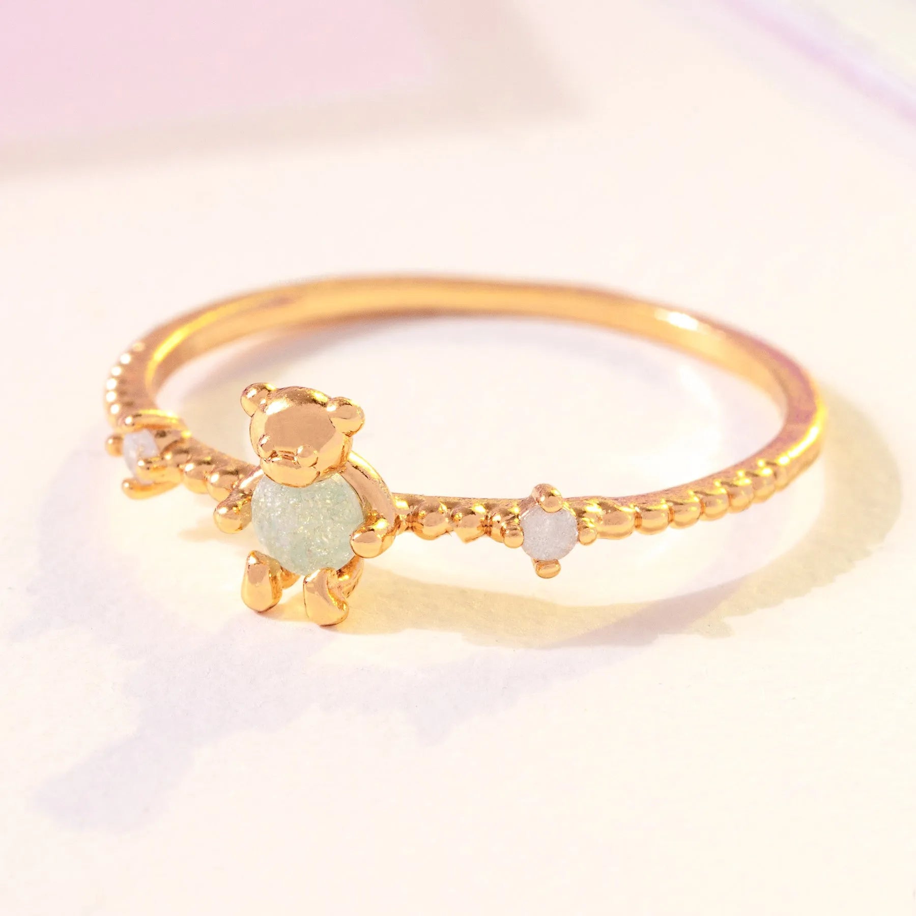 Japanese and Korean Style Cute Bear Ring No Fade Brass Fashion Artistic Sense Zircon Ring 18K Gold Plated Rings for Women