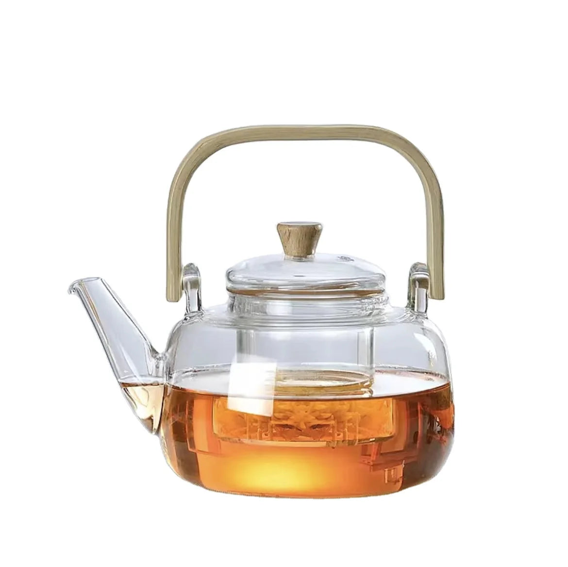 32oz Handmade 1000ml Stove Top Safe Borosilicate Glass Kettle Removable Infuser with Wood Handle  for Tea Coffe Set Arabian