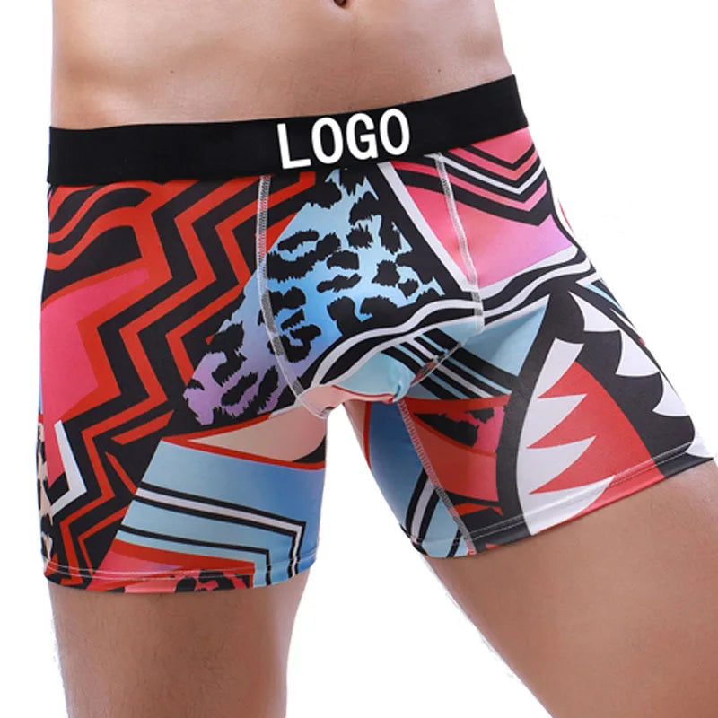 Creative Trend Men's Mid-Rise Underwear Cool Digital Printing Cartoon Pattern Boxer Cross-Border Wholesale with Waist Logo