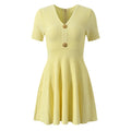 2025 Summer V-Neck A-Line Mini Dress for Women Solid Knit Elegant Casual Style Custom Designed Buttons Short Sleeves Natural