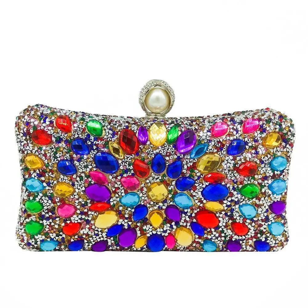 Luxury Gemstone Geometric Pattern Dinner Bag Colorful Hot Diamonds Women Clutch Wedding Evening Bag