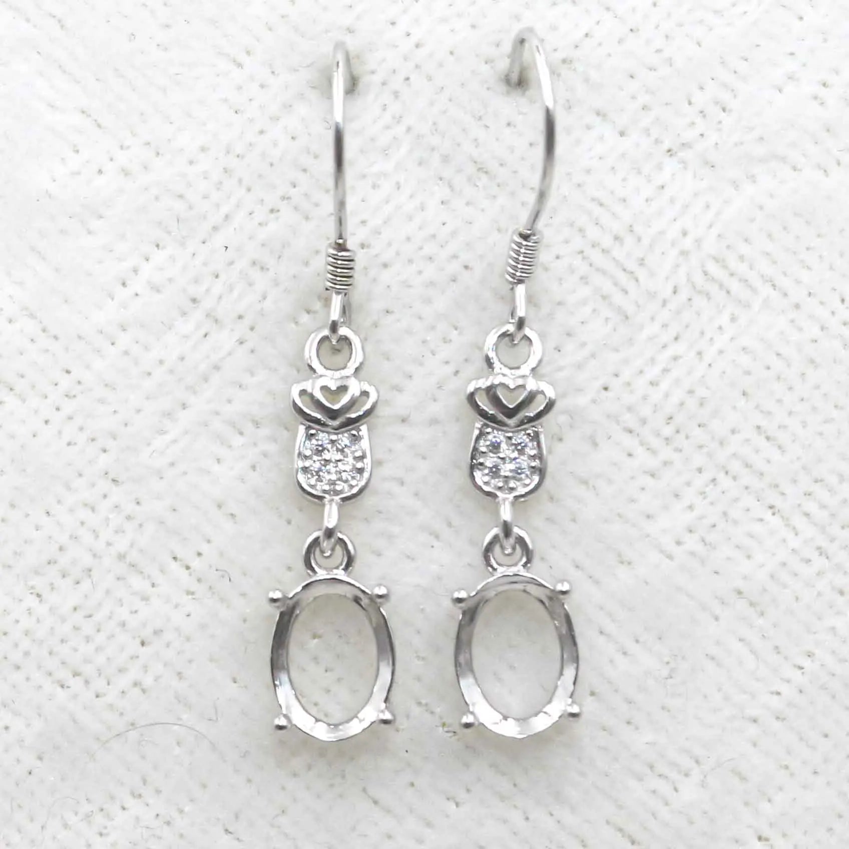 Sterling Silver 6*8mm Semi Mount Hook Earrings Empty Support Blank Claws Setting S925 Base Without Center Stone for DIY Inlay