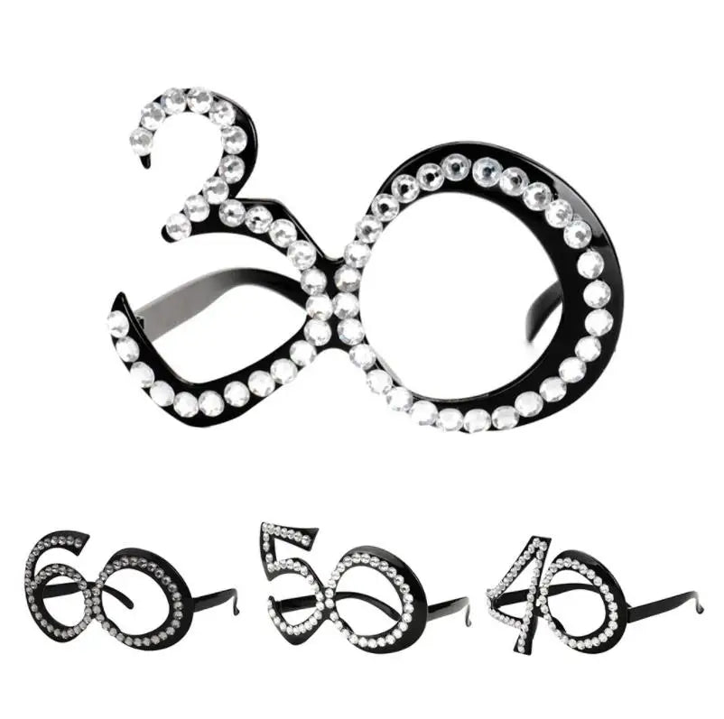 Party Favor Birthday Glasses 18th 60th 30th 70th Wedding Number Crystal Glasses Frame Funny Celebration Decoration for Men Women