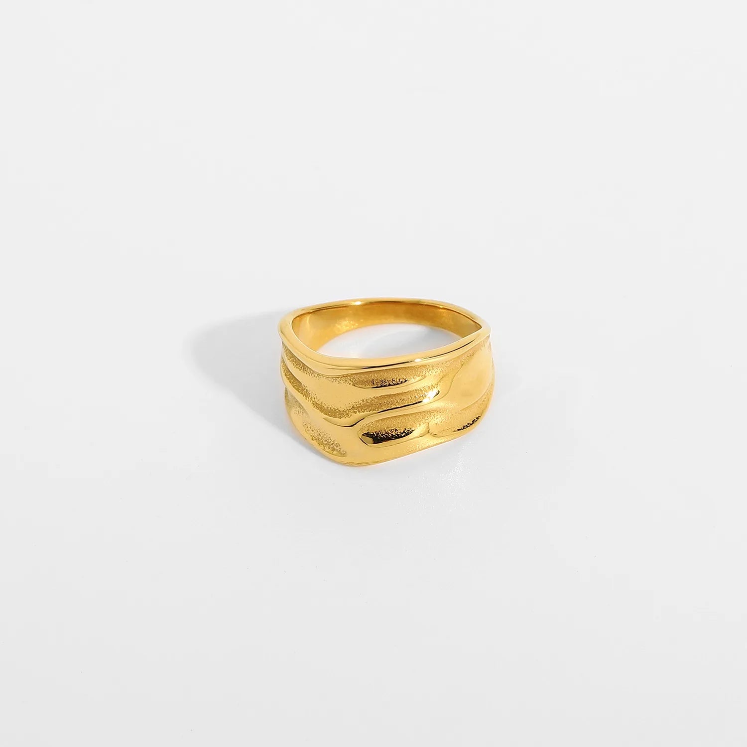 New Arrival Trendy Simple 18k Gold Plated Stainless Steel Irregular Hammered Grain Band Rings YF2295