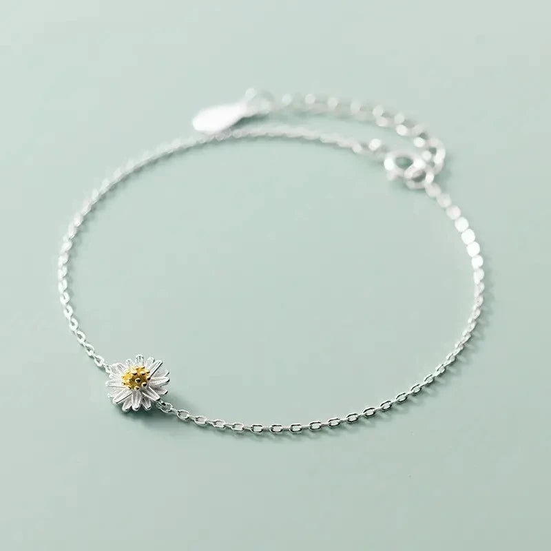 925 Sterling Silver Women Bracelet White Gold Daisy Flower Charm Bracelets Jewelry for Gifts