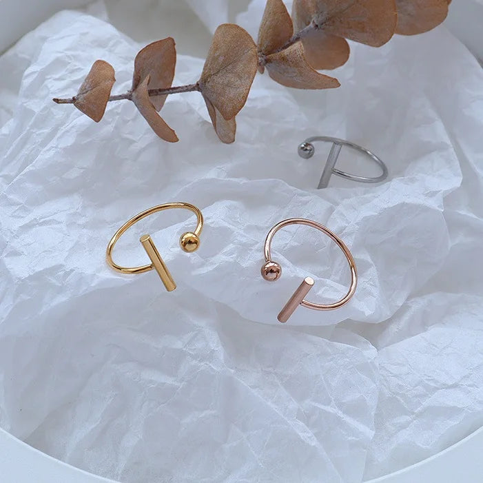 Ins Jewelry Wholesale 18k Gold Plated Stainless Steel Jewelry Gold T Bar Open Ring for Women