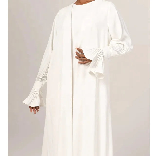 Custom Elegant Open Abaya Longsleeve Dress Set Breathable Plus Size Inner Dress for Muslim Women