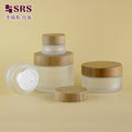 Luxury Frosted Clear Cream Glass Jars With Natural Bamboo Screw Lid 15ML 30ML 50ML 100ML