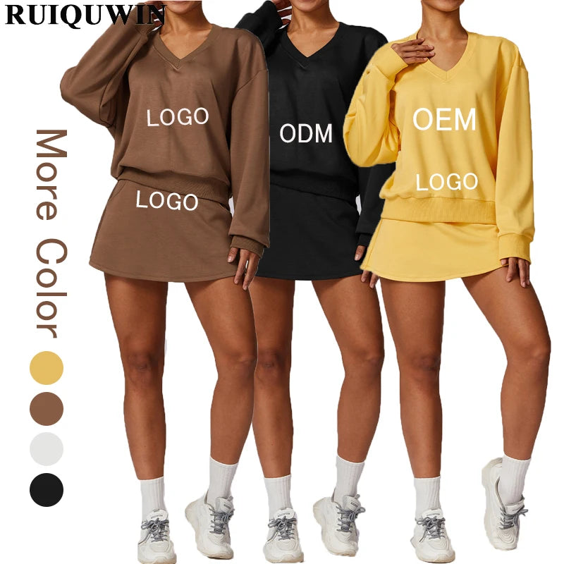 RUIQUWIN Wholesale Custom Sport Tops Tracksuit Outdoor Running Tennis Skirt Fitness Loose Casual Gym Fitness Women's Hoodies
