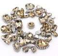 HFOUR Light Coffee Loose Wholesale 3D Mixed Shape & Size Glass Rhinestone Buckle with Silver Claw Sew-On Technique