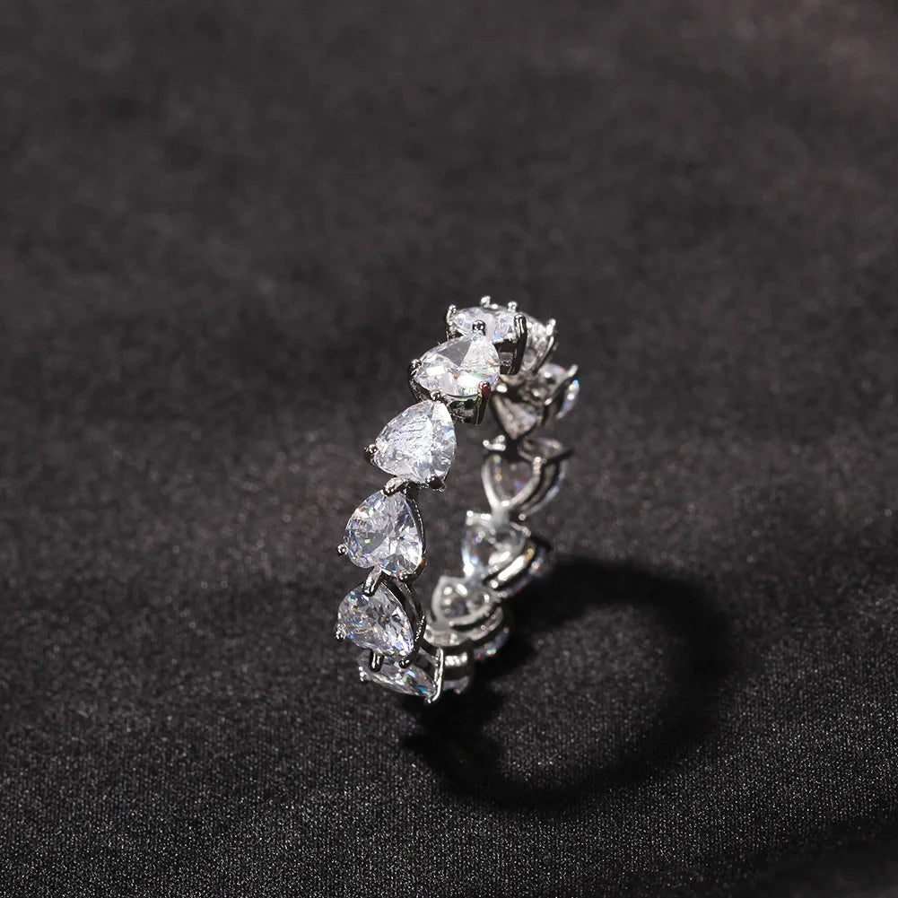 Wholesale Fashion Female Ring Lovely Colorful Heart Shape Brass Cubic Zircon Band Ring for Woman Girls