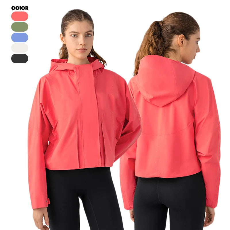 Custom Women Zipper Hooded Jacket Long Sleeve Soft Shell Windbreaker Sports Jackets Waterproof Activewear Gym Fitness Yoga Coats