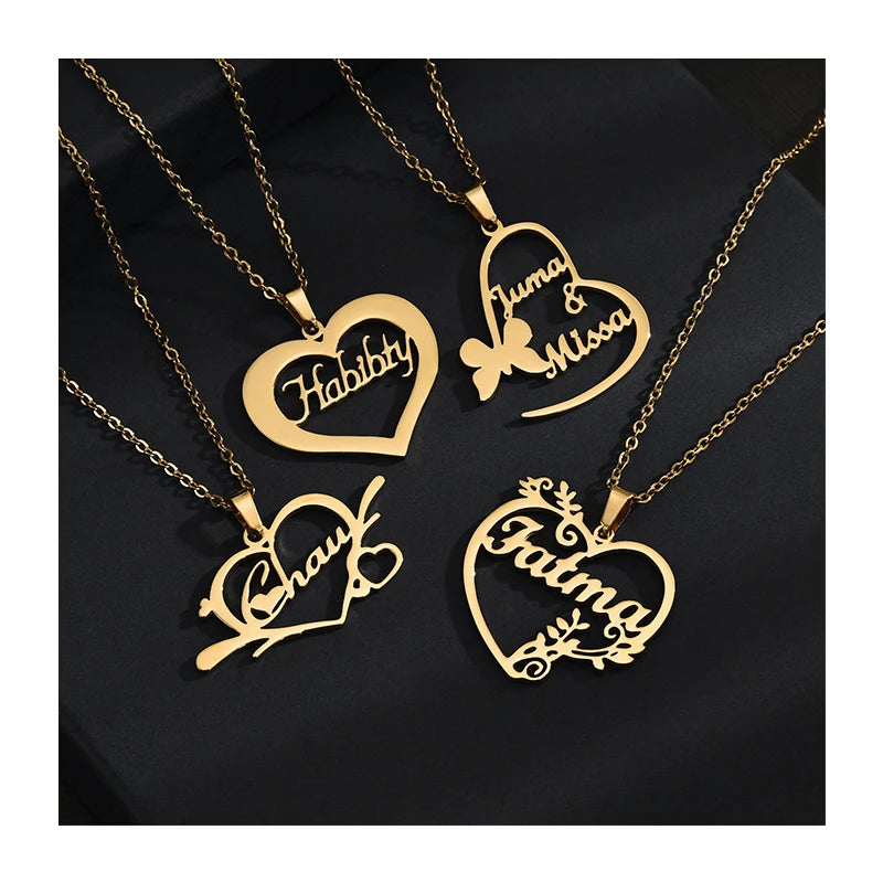 NEWNORTH Custom Name Necklace Stainless Steel Jewelry Personalized Custom Name Butterfly Love Pendant Couple Necklace for Women
