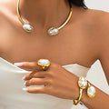 Jachon Baroque Pearl Necklace Bracelet Ring Earring Set for Women for Wedding Party or Engagement Perfect Gift