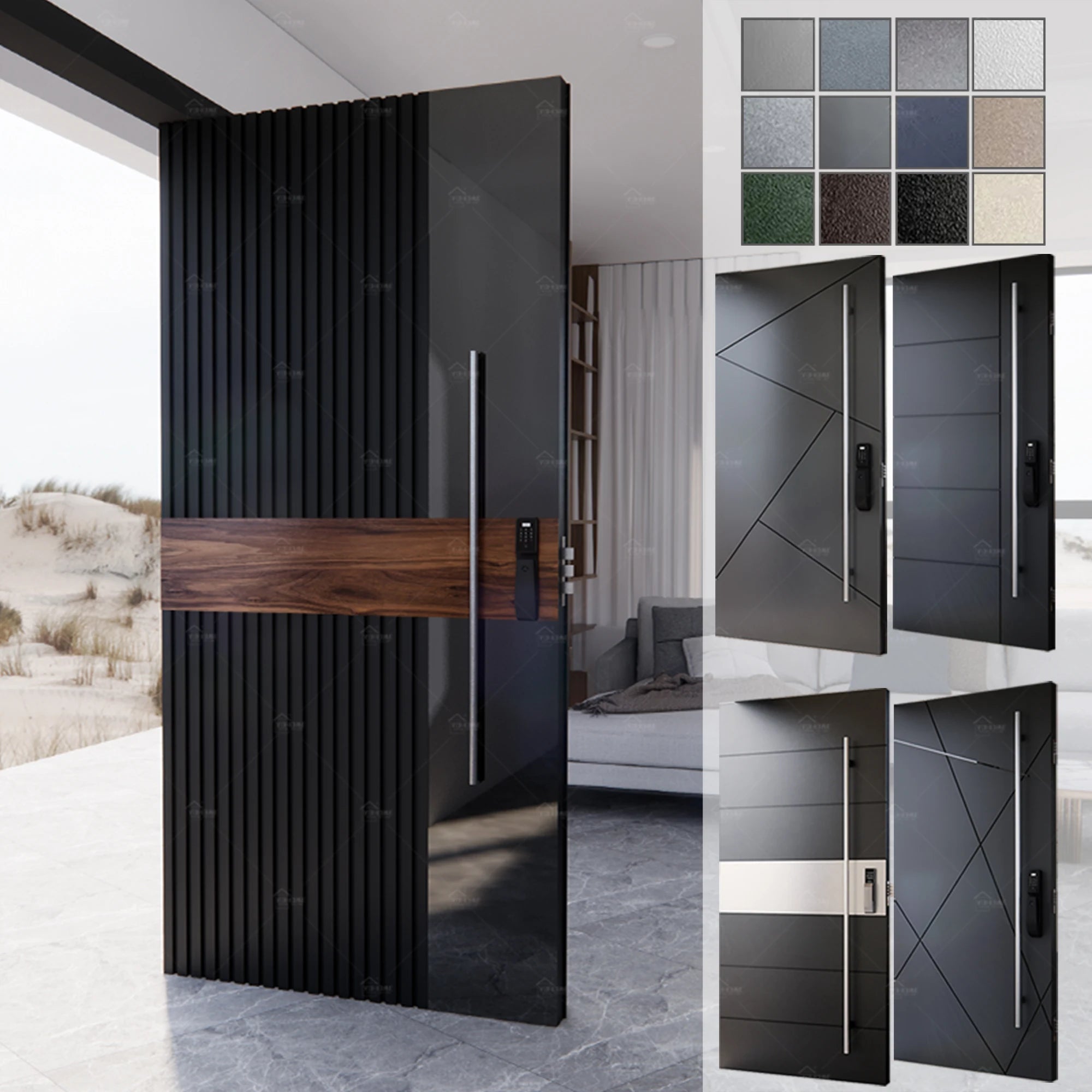 French Style Door Manufacturer House Smart Lock Main Entrance Door Cast Aluminum Exterior Security Pivot Doors