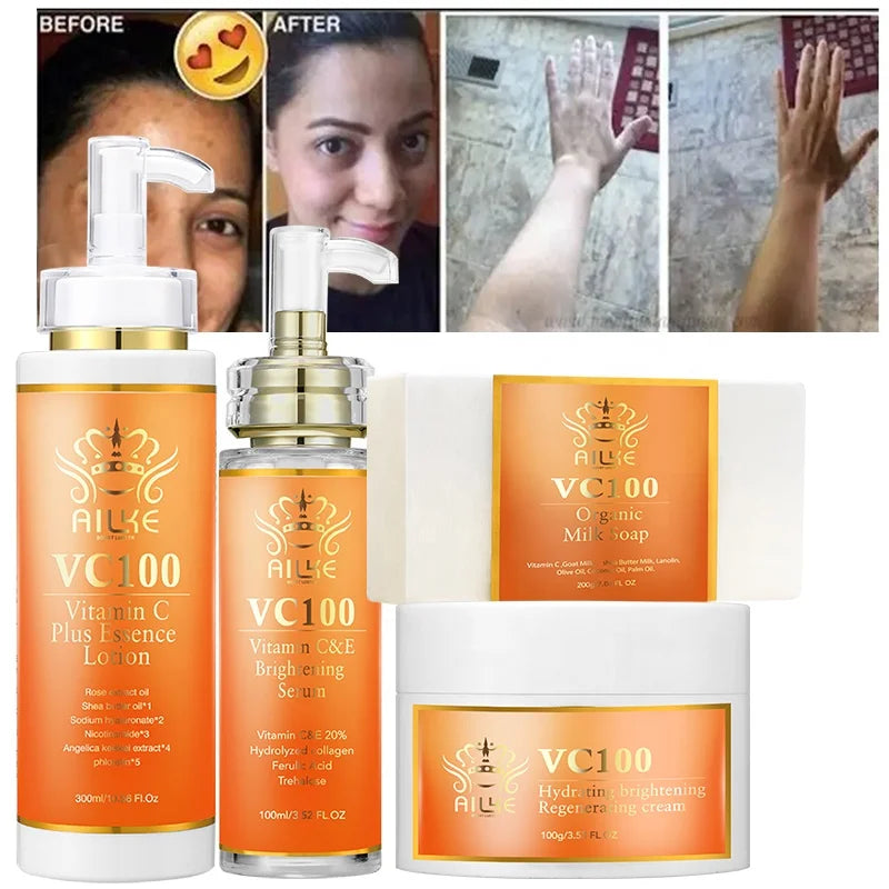 Ailke Organic 100% Vc Whitening Brightening Vitamin C Facial Skin Care 4 Pieces Set