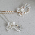 SLBRIDAL Handmade Porcelain Flower Opal Crystal Bridal Hair Pin Set Wedding Hair Sticker Women Jewelry Hair Accessories