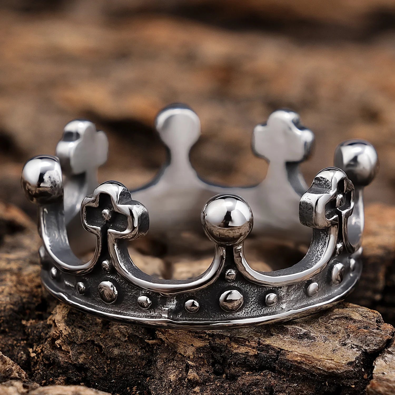 Ready to Ship Men's Women Vintage Black Silver Queen King Crown Gothic Band Royal King Crown Ring Size 5-12