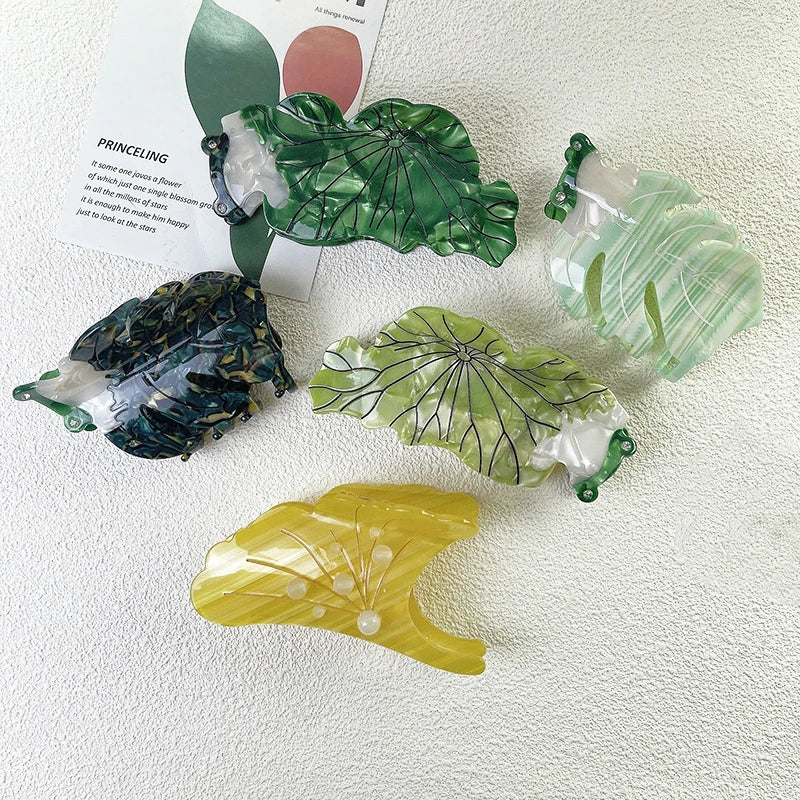 New Design Ginkgo Leaf Shape Hairgrips Lotus Leaf Acetic Acid Hair Accessories Women Elegance Acetate Frog Haarklammer for Girls