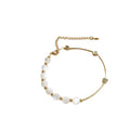 Women's New Transparent Natural Stone Round Beads Bracelet Metal Love Heart Bangle for Weddings Mainly Made of Alloy