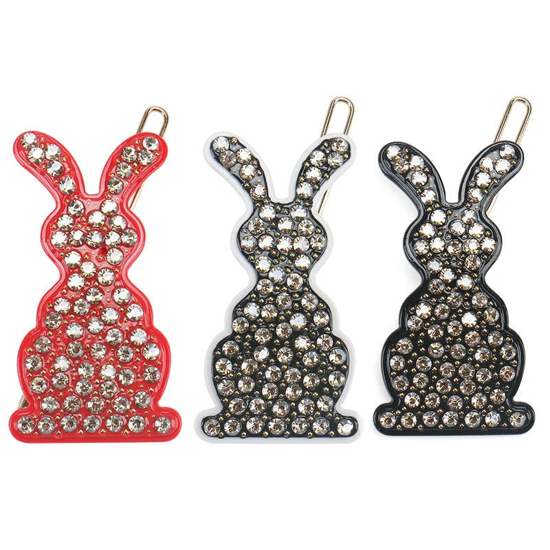 Boutique Accessories China New Year Style Hair Clips Little Rabbit Acetate Hairpin with Rhinestone Rabbit Hair Pin for Girls