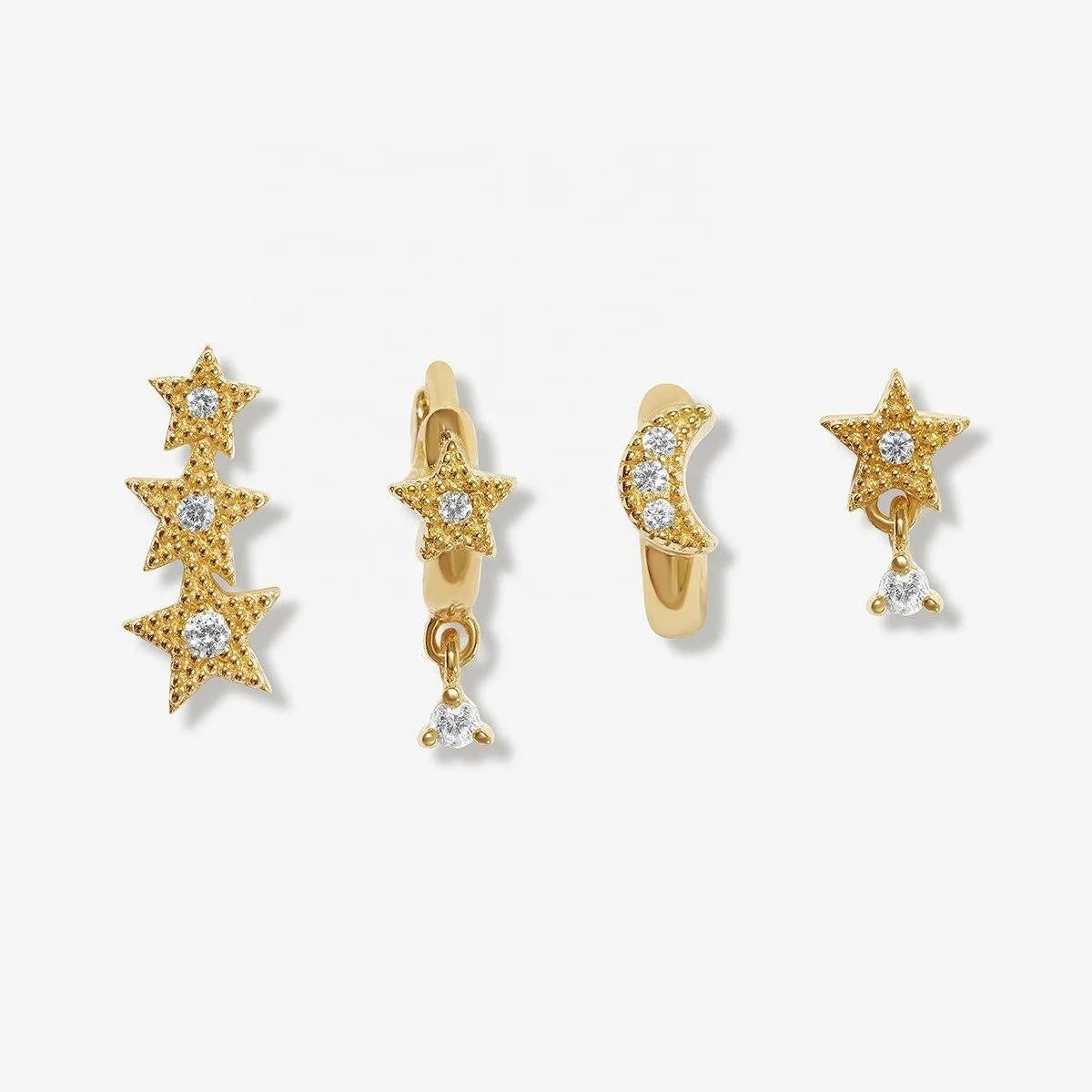 LOZRUNVE Fashion Dainty 14k Gold Plated Moon and Star Earring Set Sterling Silver 925