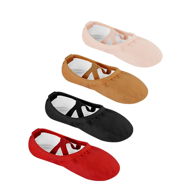 Classic Tan Ballerina Slippers Flats Ballet Brown Stretch Fabric Ballet Shoes Dance for Women and Girls Kids