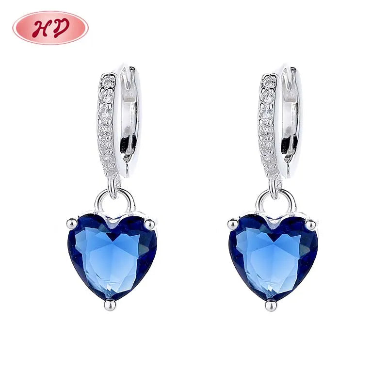 Wholesale Fashion Jewelry Bold Colored Blue Zircon Silver Drop huggies Earrings 925 for Women
