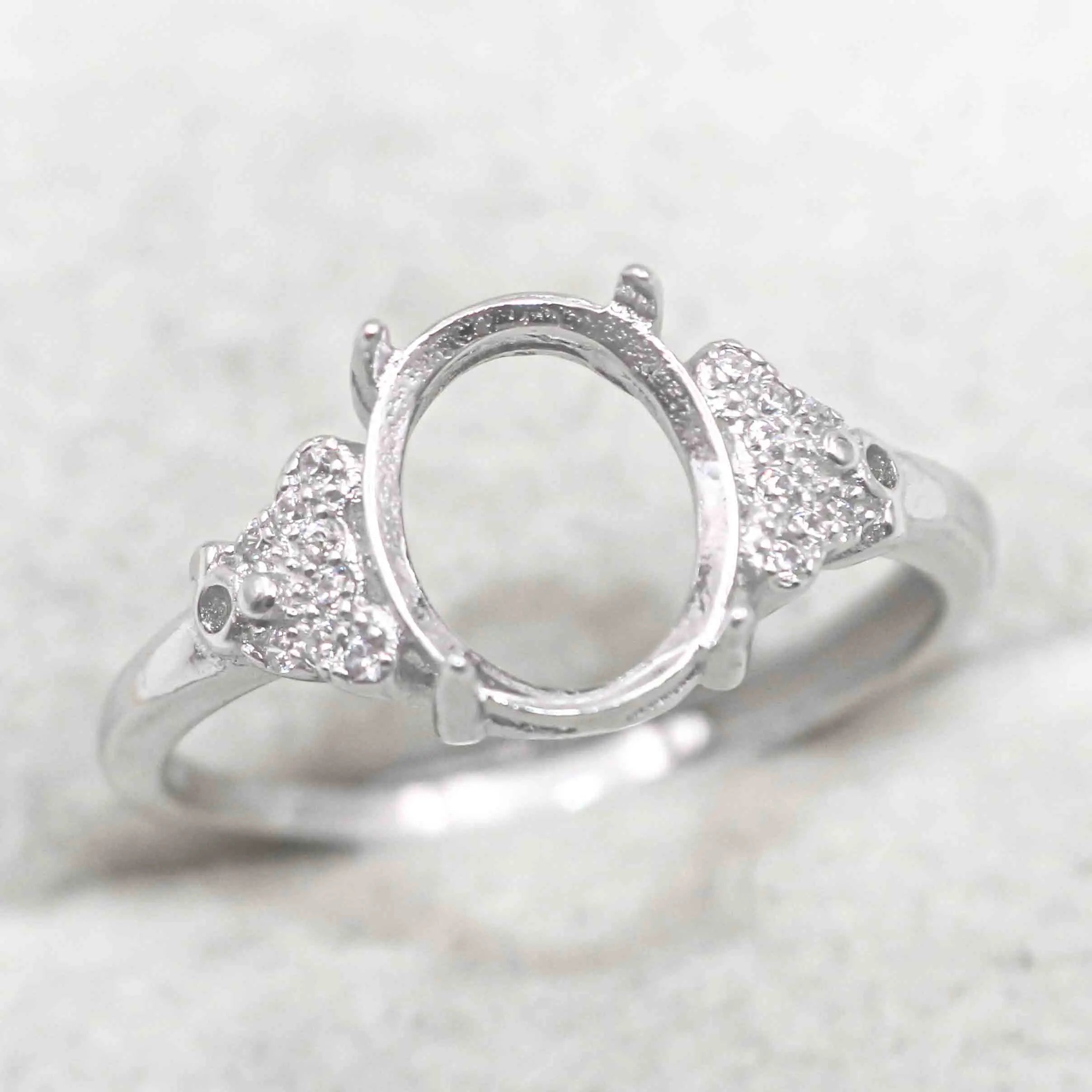 Sterling Silver 8*10mm Semi Mount Ring Empty Frame Blank Support Setting S925 Base Holder Without Center Stone for DIY Inlay
