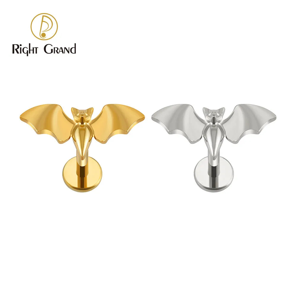 Right Grand ASTM F136 Titanium Bat Earrings Piercing Gothic Vampire Animal Stud Tragus Helix Cartilage Earring