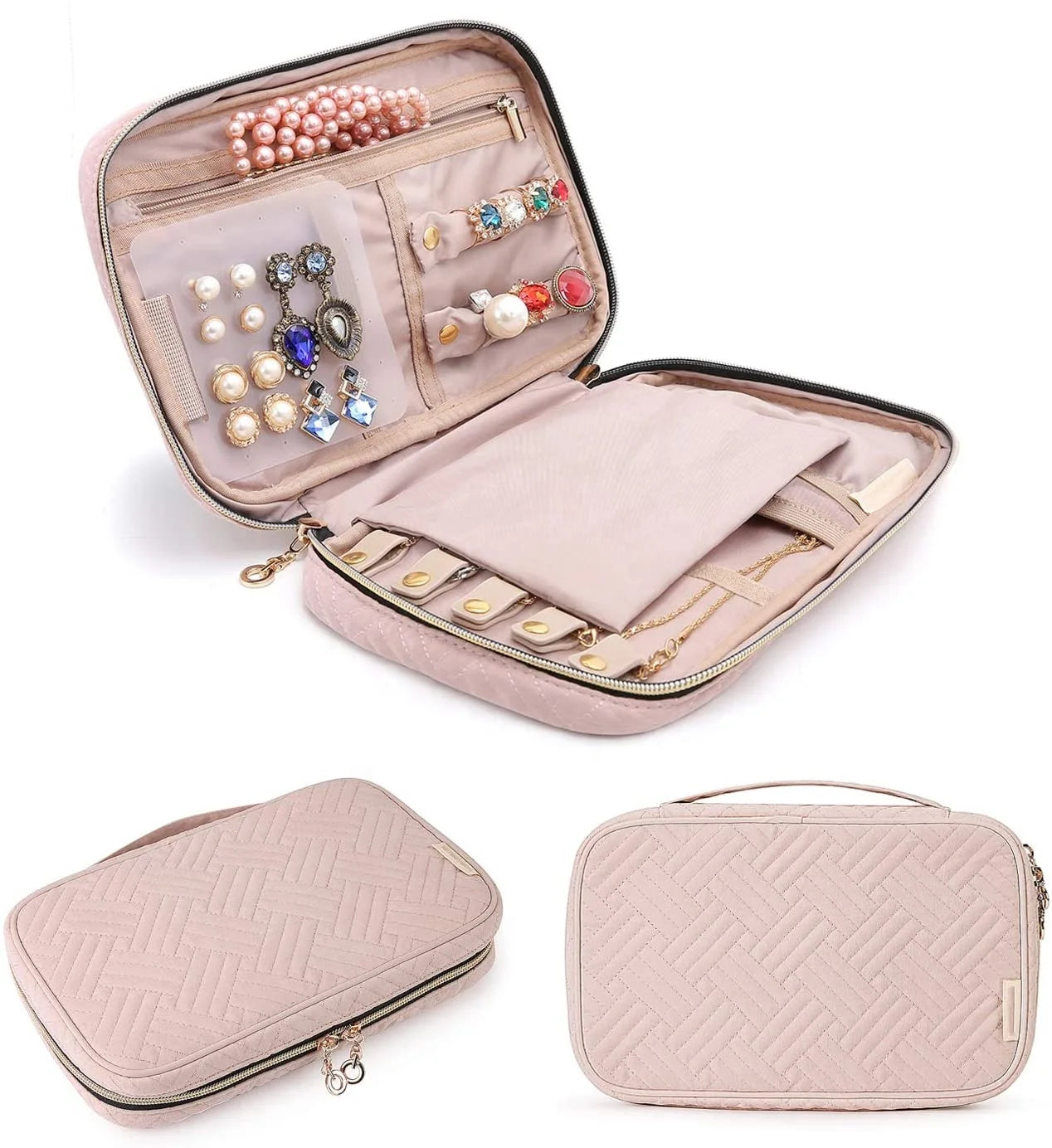 OEM Custom Print Portable Handmade Travel Zipper Jewelry case Rings Earrings Necklace Jewelry Box