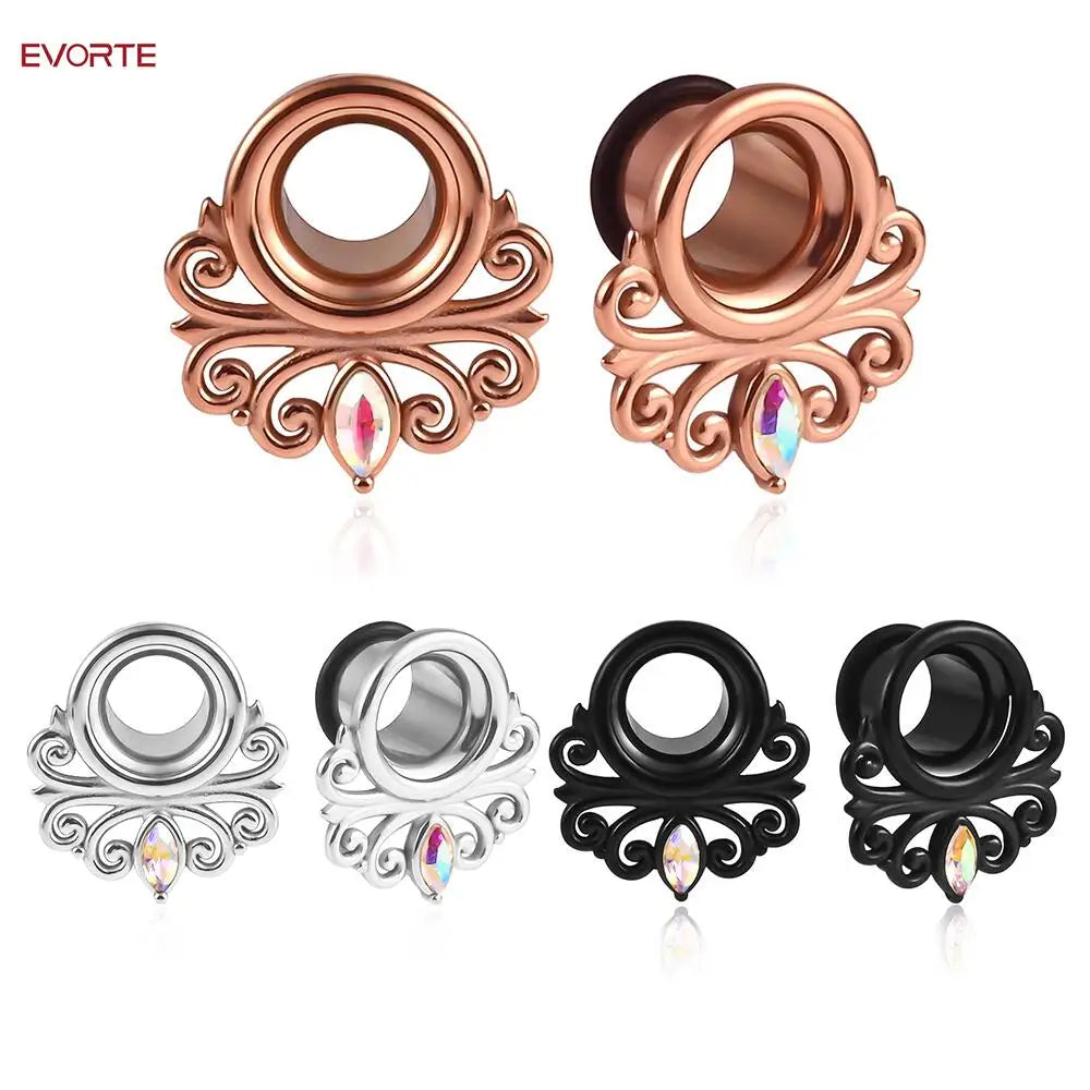 Evorte Fashion Ear Plug Flare Flesh Tunnel Body Piercing Jewelry Ear Gauges Expander Stretching Kit Colorful Diamond Stainless