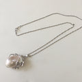 Big NATURE Baroque PEARL PENDANT NECKLACE18 Inch 925 Silver Wave Chain Choker Necklace