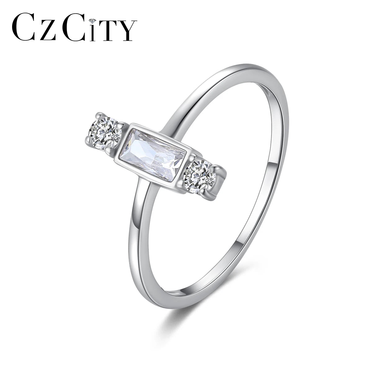 CZCITY Iced Out Geometric Sterling Finger Woman Trendy Jewellery Lady Wedding Luxury 925 Silver Ring