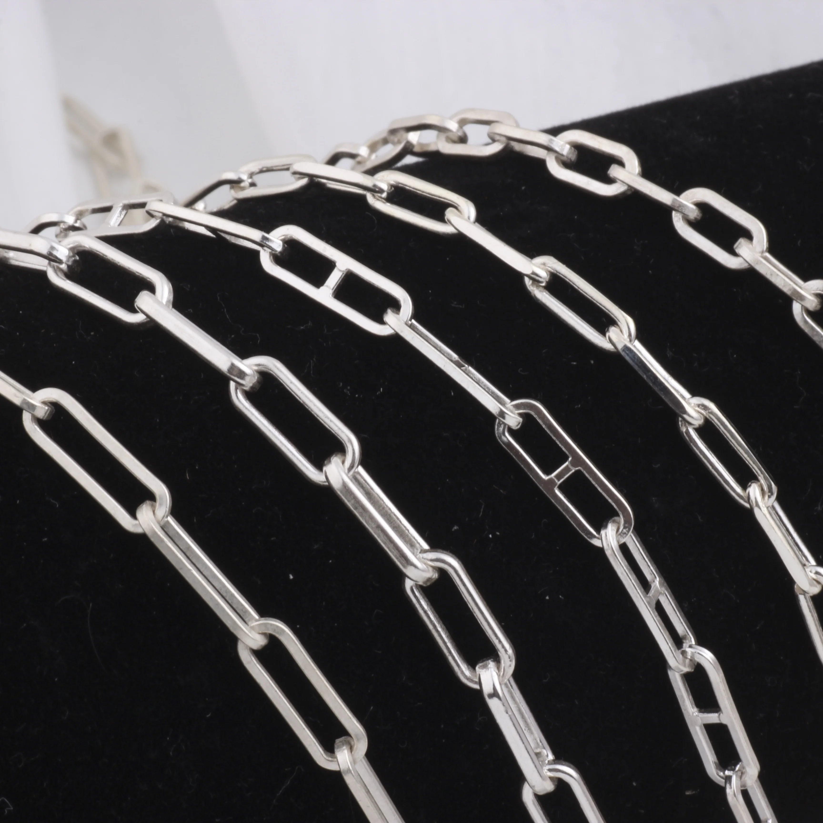 Rectangle Elongated Cable Chain Multi Sizes for Choice S925 Sterling Silver Paperclip Cross Link Chain for DIY Necklace Making