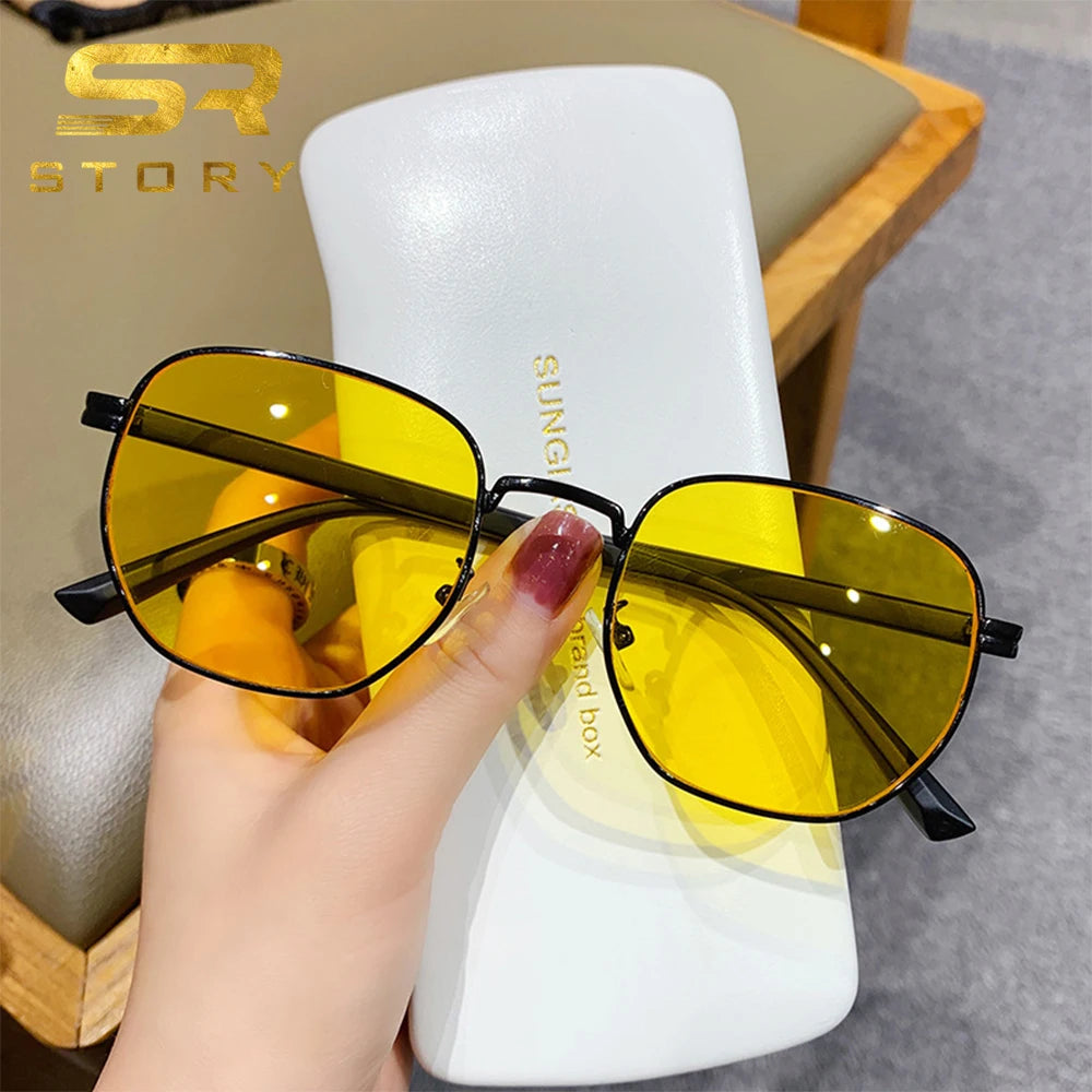 STORY W229 Colorful Lens Metal Frame Retro Fashion Pink Orange Sunglasses New Trendy Blue Square Sun Glasses for Women Men