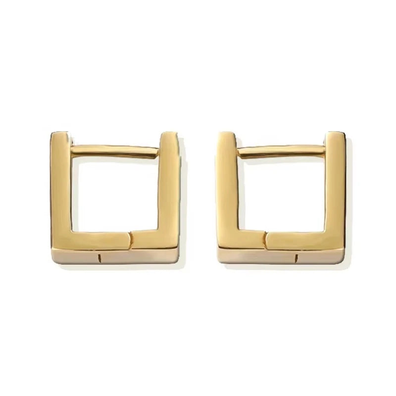 Classic 925 Sterling Silver Fashion Earring Jewelry Glossy Chunky 18k Gold Square Hoop Earrings for Women Fine Jewelry