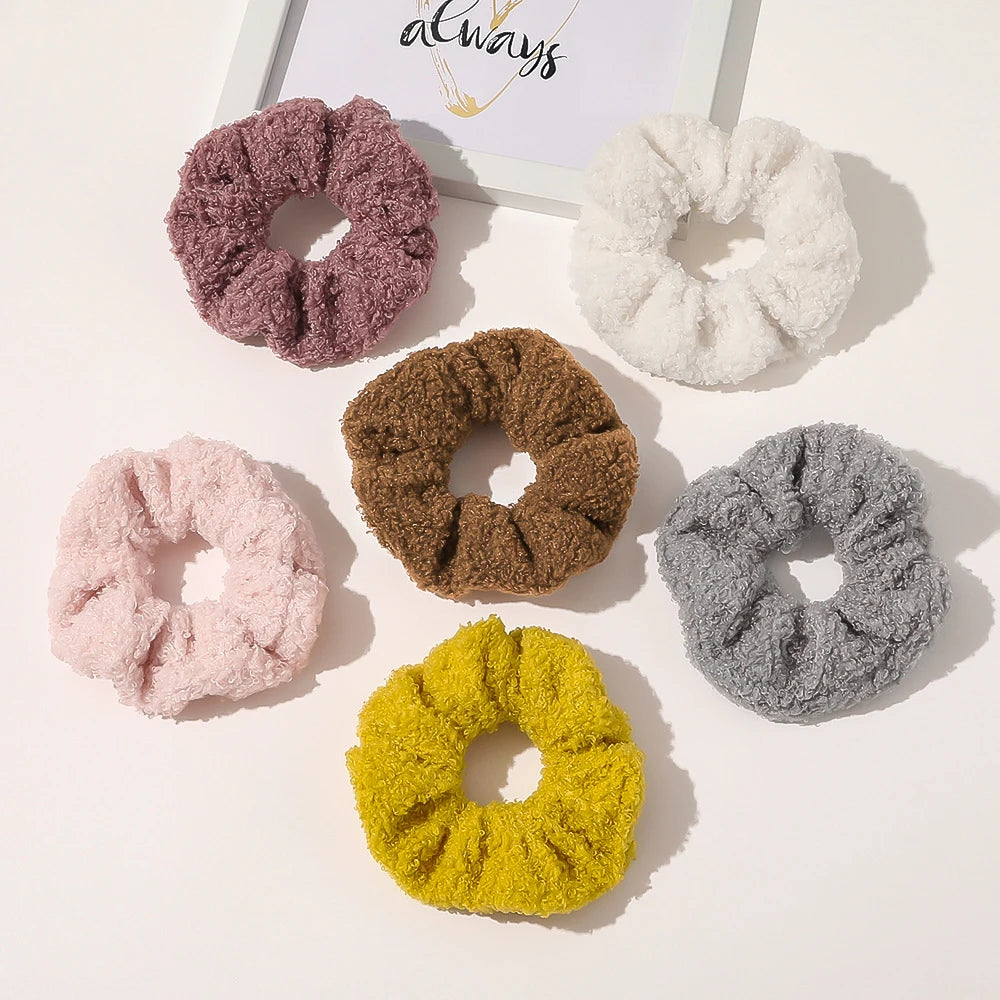 Autumn and Winter New Lamb Wool Teddy Hair Scrunchies Fabric Material Teddy Fabric Hair Accessories