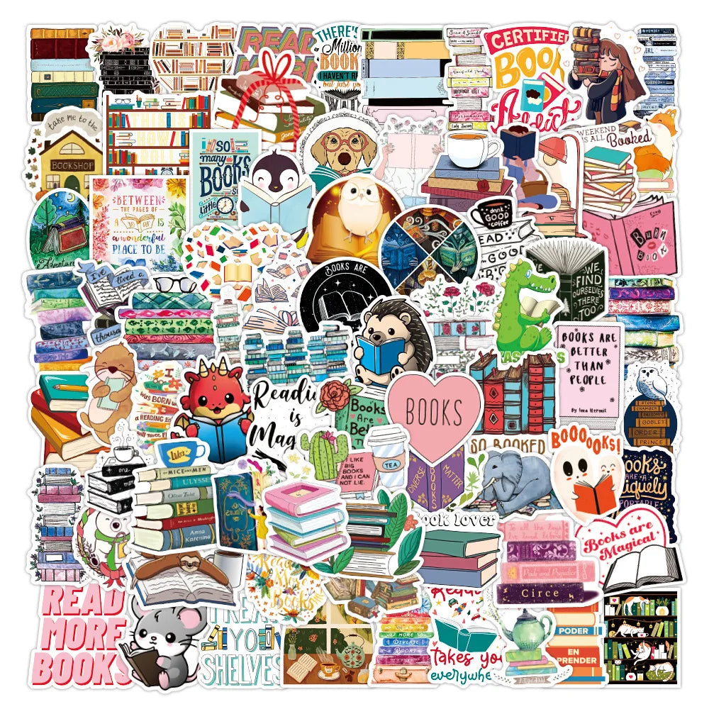100Pcs New Reading Book Study Graffiti Sticker for Notebook Laptop Library PVC Vinyl Custom Label