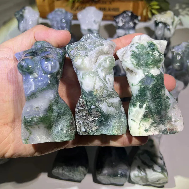 Wholesale Natural Moss Agate Body Model Healing Crystal Quartz Fengshui Gemstone Craft for Decoration