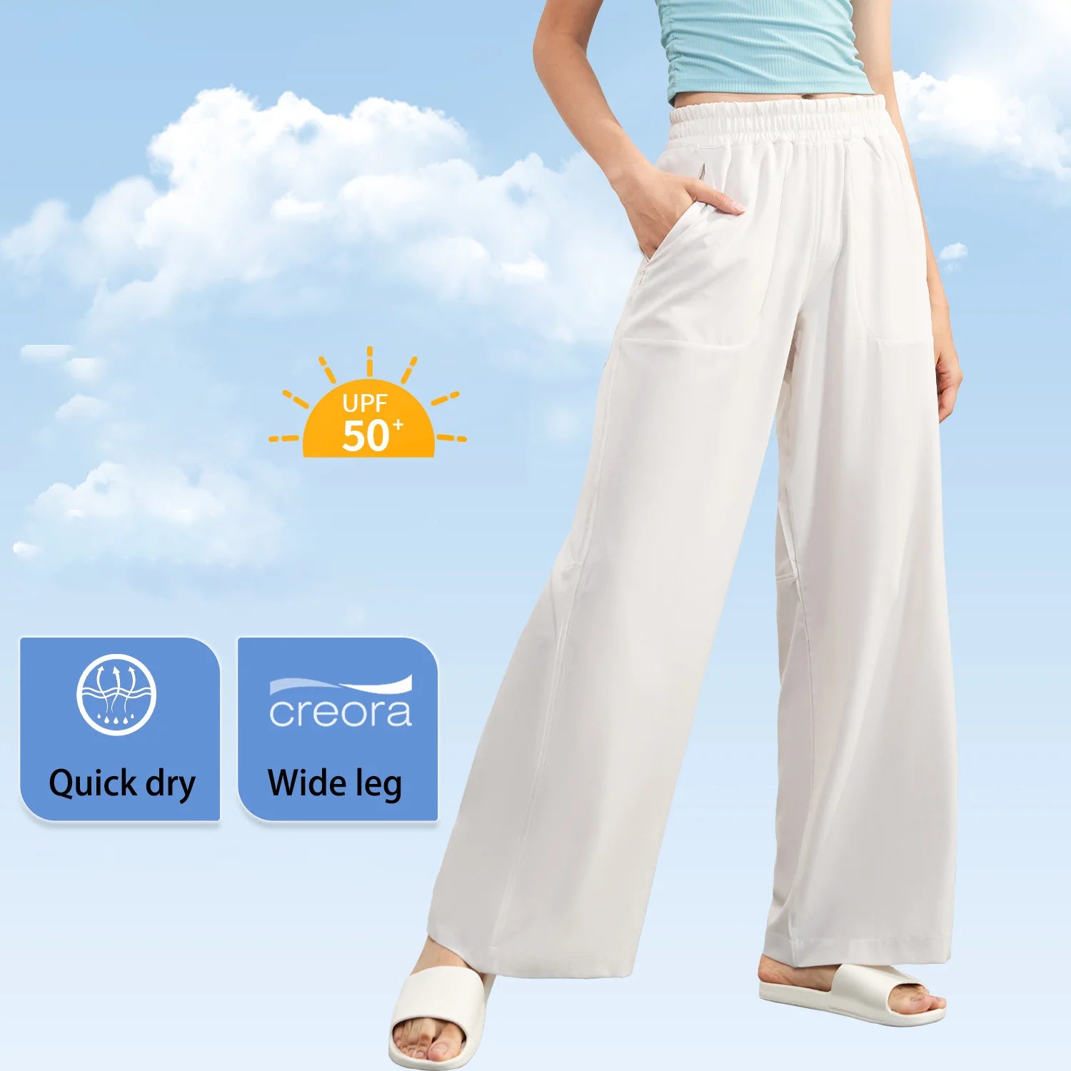 Hot Selling UPF 50+ Cool Wear High Waist With Pockets Slimming Fitness Sports Quick Dry Outdoor Wide Leg Pants Women