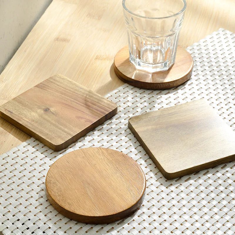 Wood Engraving Home Decoration Insulation Non-slip Drink Coaster Square Round Custom Acacia Wood Coaster for Tableware